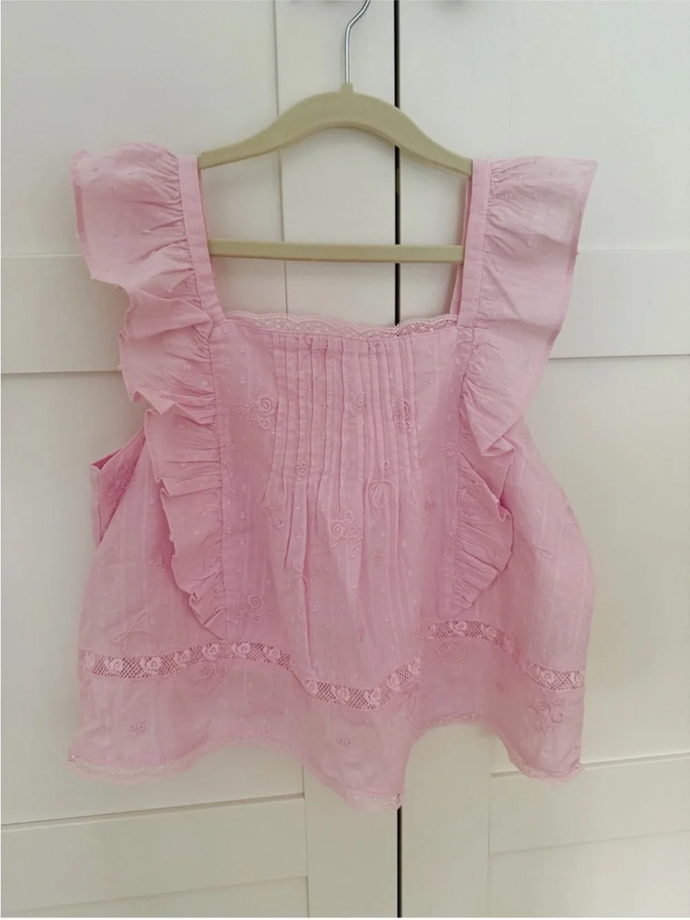 LoveShackFancy Girls Pink Ruffle Eyelet Tank Top